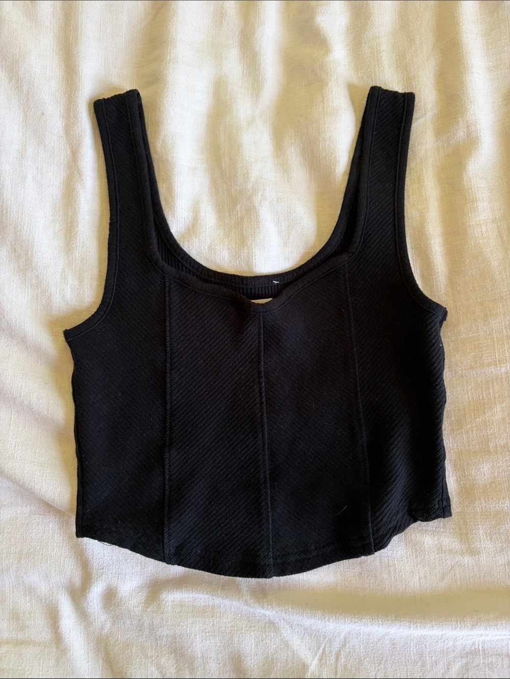 aerie Black Ribbed Scoop Tank